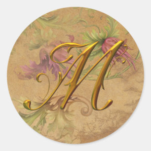 KRW Vintage Floral Gold M Monogram Wedding Seal