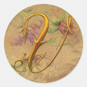 KRW Vintage Floral Gold V Monogram Wedding Seal