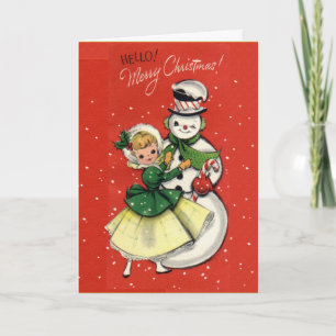 KRW Vintage Girl and Snowman Card - Customised