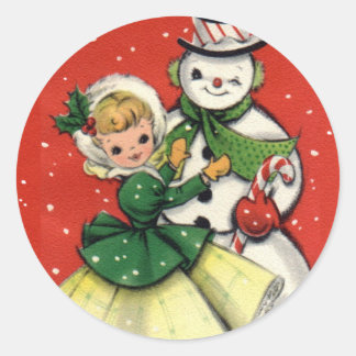 KRW Vintage Girl and Snowman Christmas Sticker