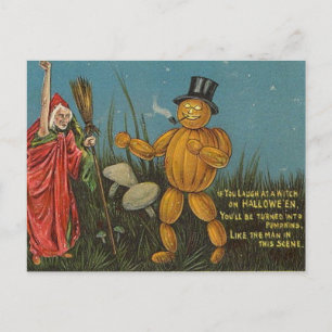 KRW Vintage Pumpkin Man Halloween Postcard