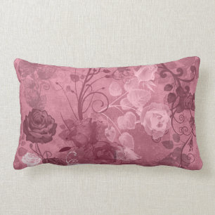KRW Vintage Rose Layered Pattern in Burgundy Lumbar Cushion