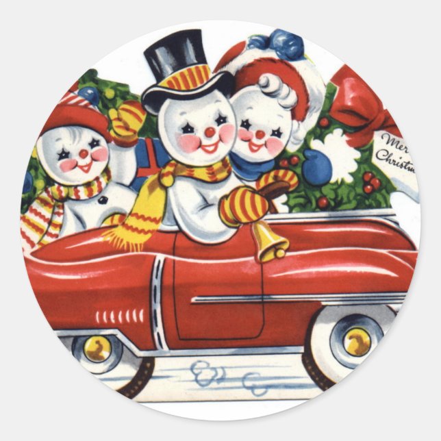 KRW Vintage Snowmen Car Holiday Sticker (Front)