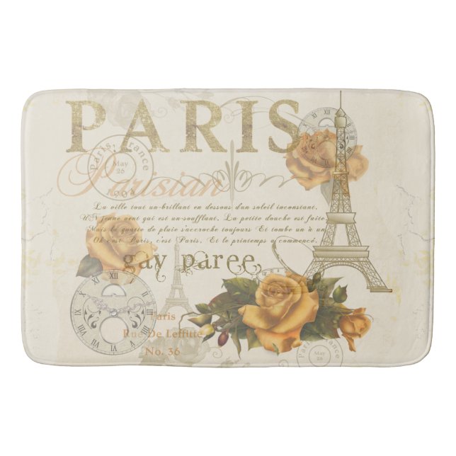 KRW Vintage Style Paris Rose Eiffel Tower Bath Mat (Front)