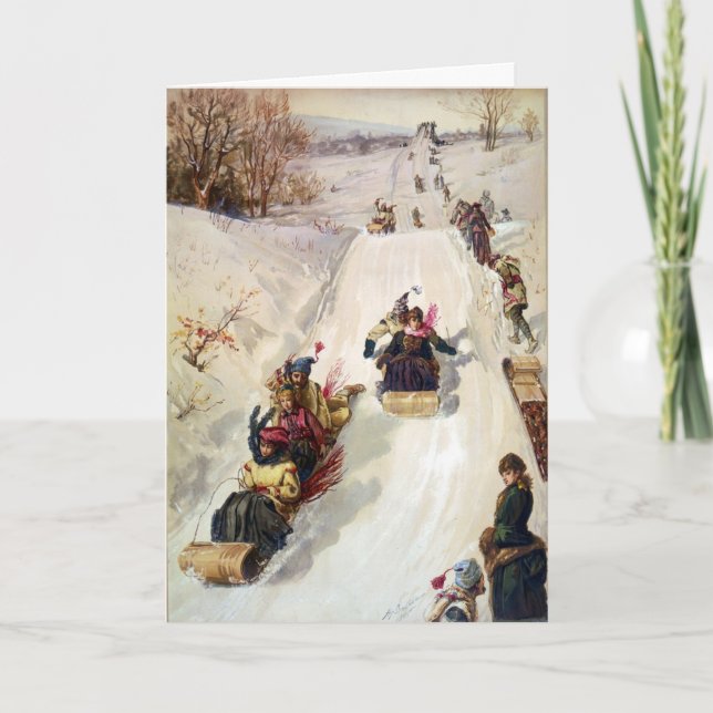 KRW Vintage Tobogganing 1886 Holiday Card (Front)