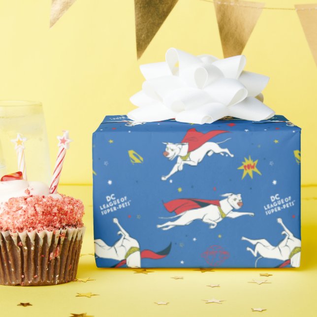 Krypto Flying Pattern Wrapping Paper (Birthday Party)