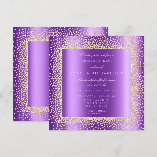 Krystal Champaigne Gold Glitter Confetti Purple2 Invitation (Front/Back)
