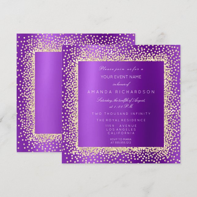 Krystal Champaigne Gold Glitter Confetti Violet A Invitation (Front/Back)