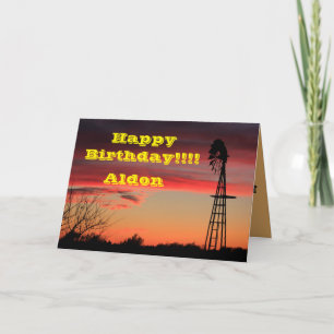 Ks Firey Windmill Sunset Birthday Greeting Card