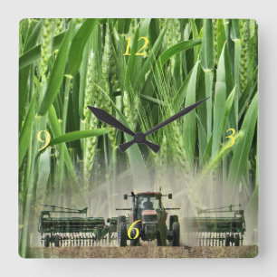 Ks Wheat drilling clock- customise Square Wall Clock