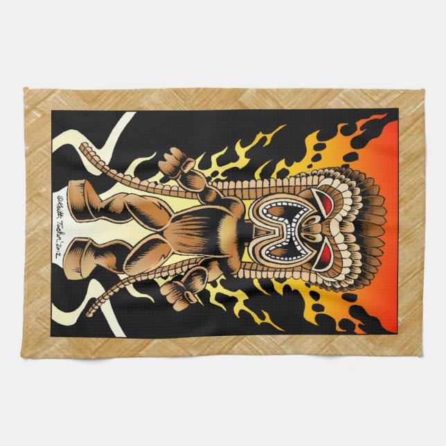 Ku, Hawaiian Tiki God Tea Towel (Horizontal)