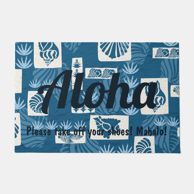 Kua Bay Hawaiian Undersea Shells Aloha Indigo Doormat (Front)