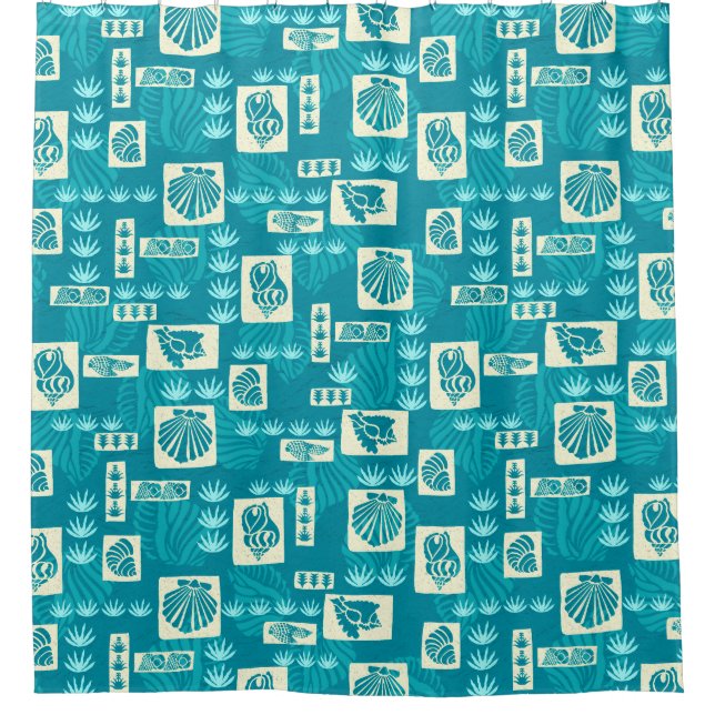Kua Bay Hawaiian Undersea Shells Aloha Shirt Shower Curtain (Front)