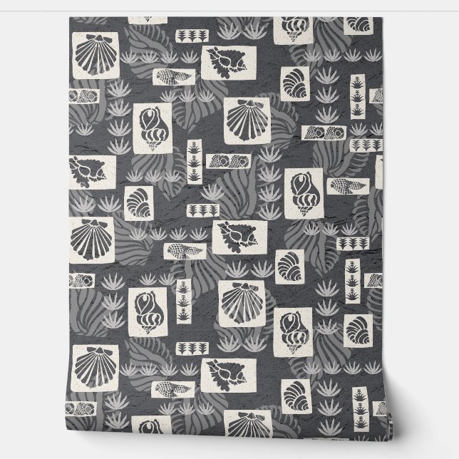 Kua Bay Hawaiian Undersea Shells - Charcoal Grey Wallpaper (Unrolling)