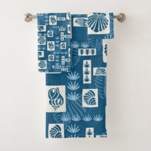 Kua Bay Hawaiian Undersea Shells Coordinate Indigo Bath Towel Set