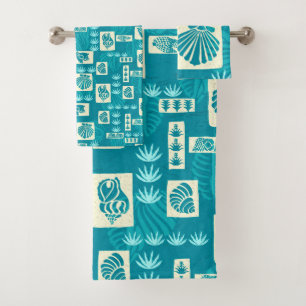 Kua Bay Hawaiian Undersea Shells Coordinate Teal Bath Towel Set
