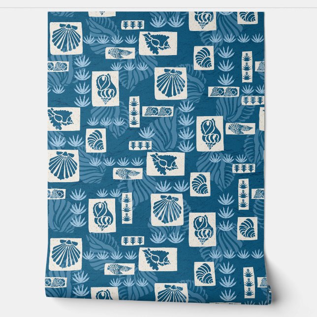 Kua Bay Hawaiian Undersea Shells - Indigo Blue Wallpaper (Unrolling)