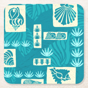 Kua Bay Hawaiian Undersea Shells Square Paper Coaster