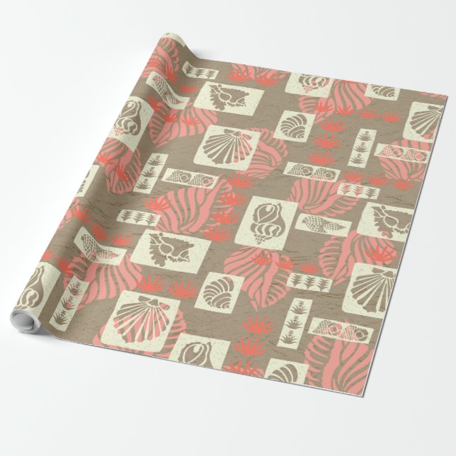 Kua Bay Hawaiian Undersea Shells Wrapping Paper (Unrolled)