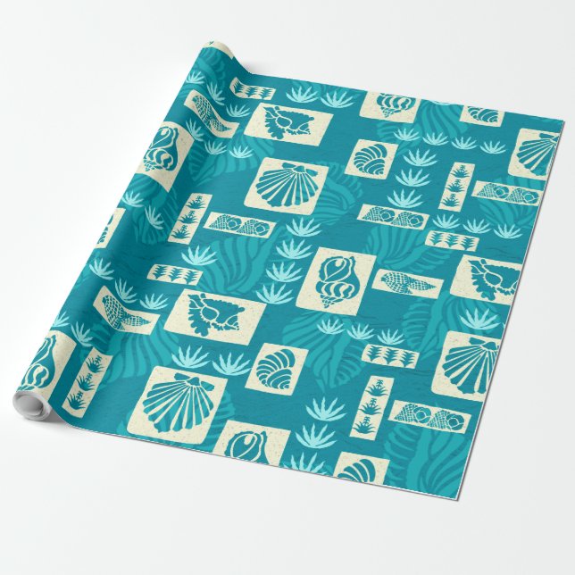 Kua Bay Hawaiian Undersea Shells Wrapping Paper (Unrolled)