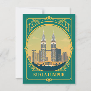 Kuala Lumpur Art Deco Petronas Twin Towers Vintage Postcard