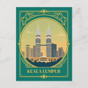 Kuala Lumpur Art Deco Petronas Twin Towers Vintage Postcard