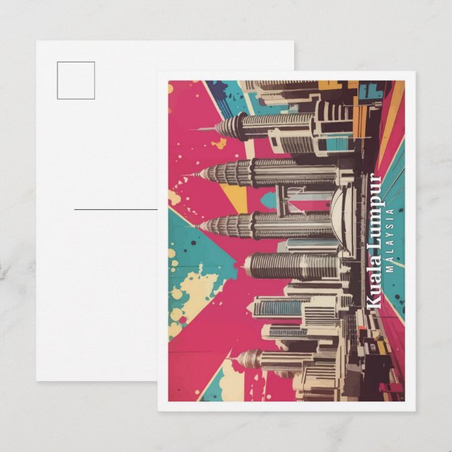 Kuala Lumpur Malaysia Pop Art Travel Illustration Postcard (Front/Back)