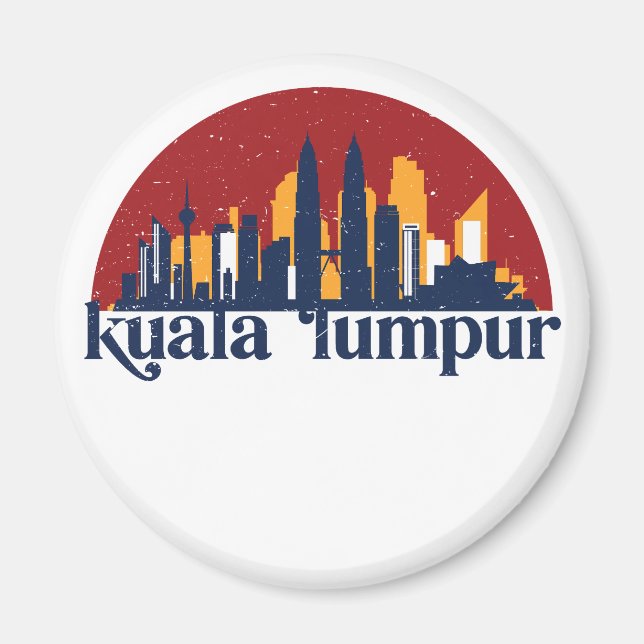 Kuala Lumpur Malaysia Retro City Skyline Cityscape Magnet (Front)