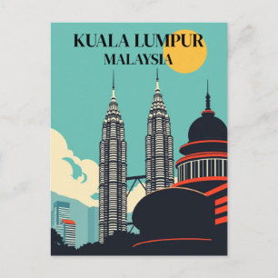 Kuala Lumpur Malaysia Retro Cityscape Postcard