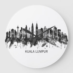 Kuala Lumpur Malaysia Skyline BW Large Clock