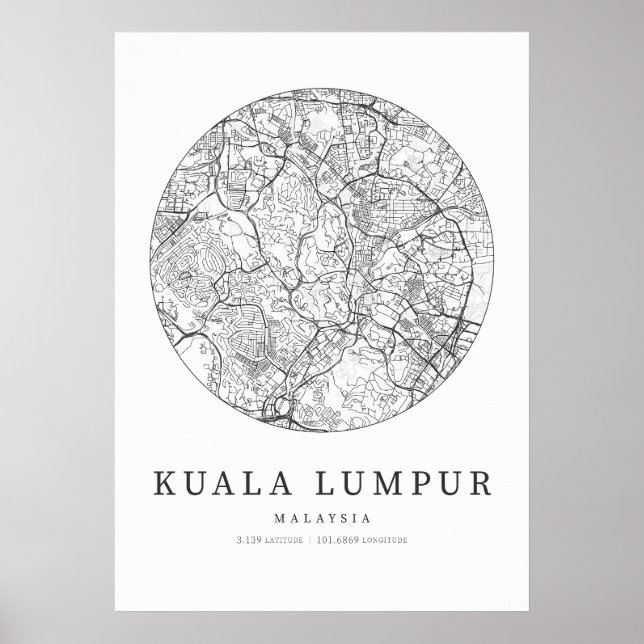 Kuala Lumpur Malaysia Street Layout Map Poster (Front)