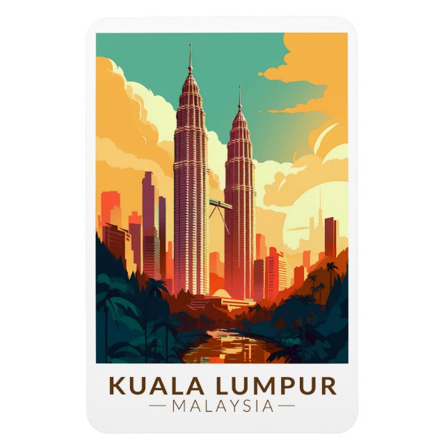 Kuala Lumpur Malaysia Travel Art Vintage Magnet (Vertical)