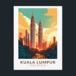Kuala Lumpur Malaysia Travel Art Vintage Postcard<br><div class="desc">Kuala Lumpur retro travel design. The city is also home to British colonial-era landmarks such as the Kuala Lumpur Railway Station and the Sultan Abdul Samad Building.</div>