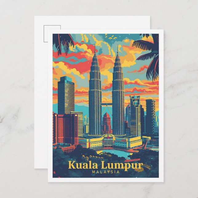 Kuala Lumpur Malaysia Vintage Art Travel Postcard (Front/Back)