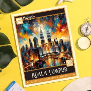 Kuala Lumpur, Malaysia Vintage Painting Postcard