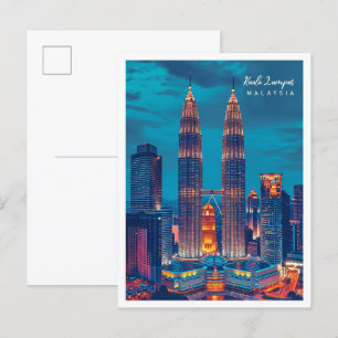 Kuala Lumpur Malaysia Vintage Travel Illustration Postcard