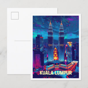 Kuala Lumpur Malaysia Vintage Travel Illustration Postcard