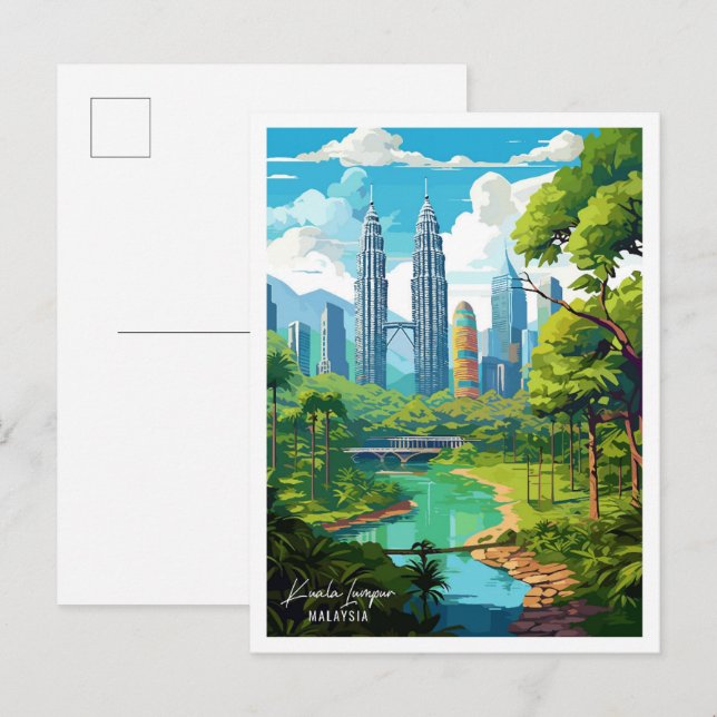 Kuala Lumpur Malaysia Vintage Travel Illustration Postcard (Front/Back)
