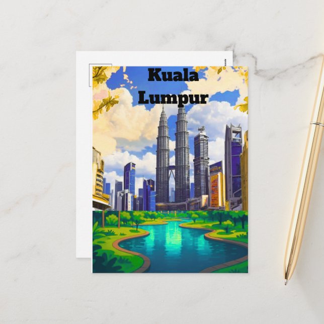 Kuala Lumpur Postcard, Personalised Postcard Kuala (Front/Back In Situ)