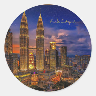 Kuala Lumpur skyline at night Classic Round Sticker