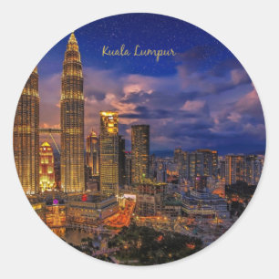 Kuala Lumpur skyline at night Classic Round Sticker