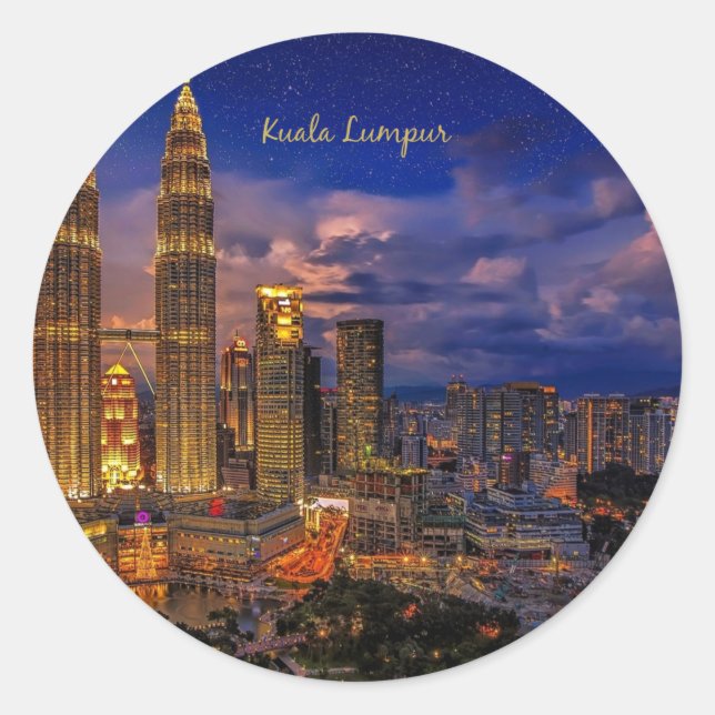 Kuala Lumpur skyline at night Classic Round Sticker (Front)