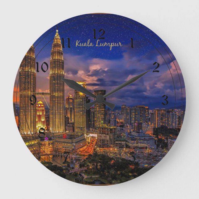 Kuala Lumpur skyline at night Large Clock (Front)