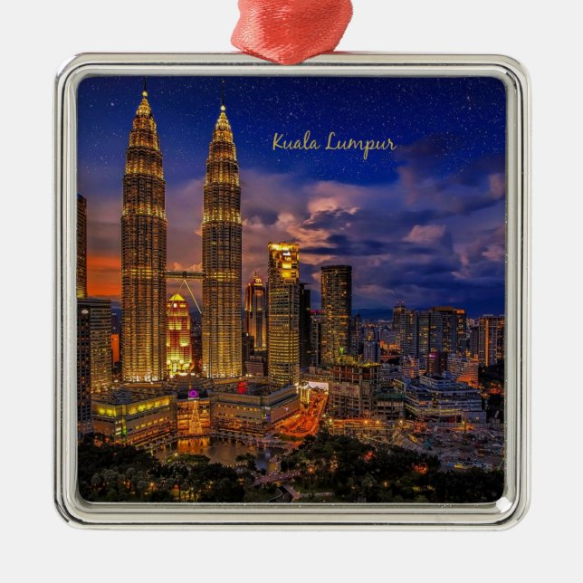 Kuala Lumpur skyline at night  Metal Tree Decoration (Front)