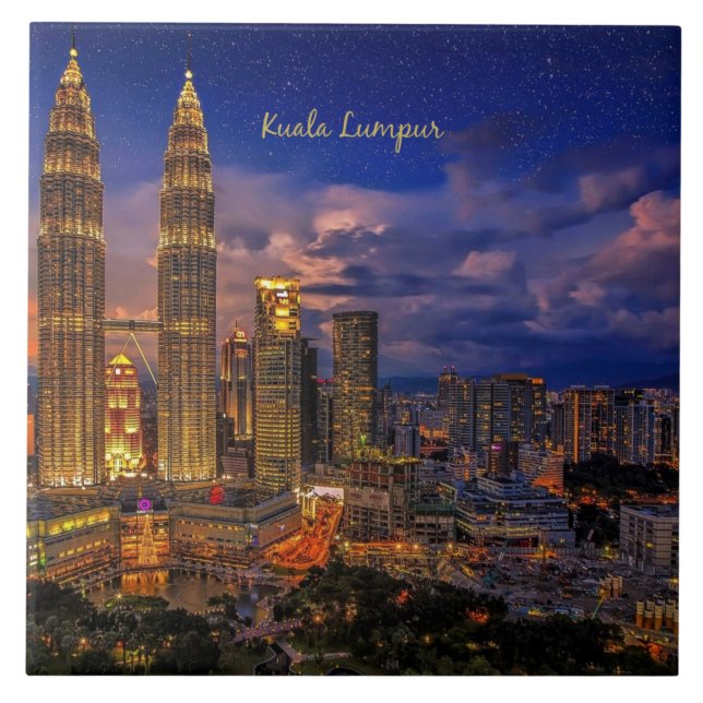Kuala Lumpur skyline at night Tile (Front)