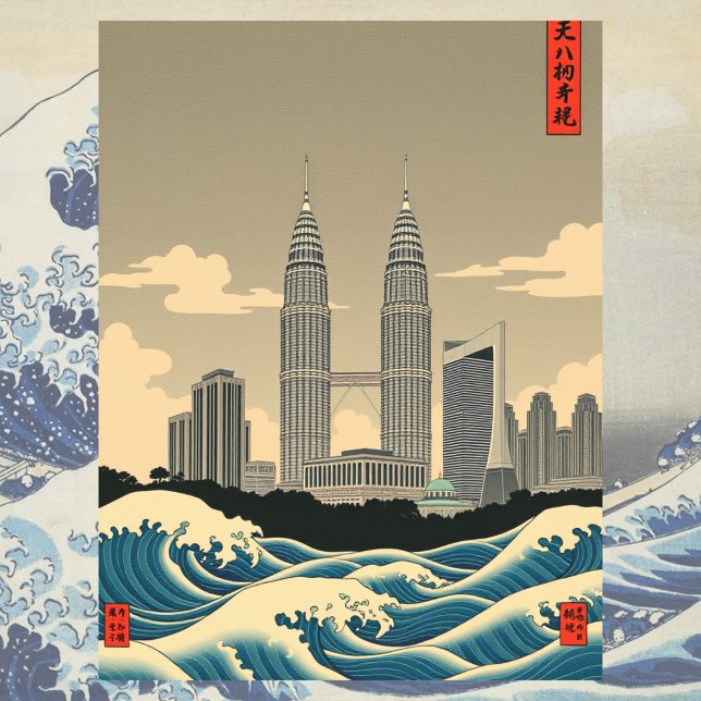 Kuala Lumpur Vintage Japan Wave Style Skyline Postcard (Kuala Lumpur Vintage Japan Wave Style Skyline Postcard
)