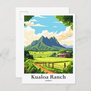 Kualoa Ranch Hawaii Travel Potrait Illustration Postcard
