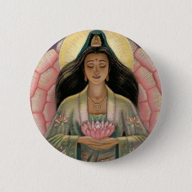 Kuan Yin Goddess of Compassion 6 Cm Round Badge (Front)