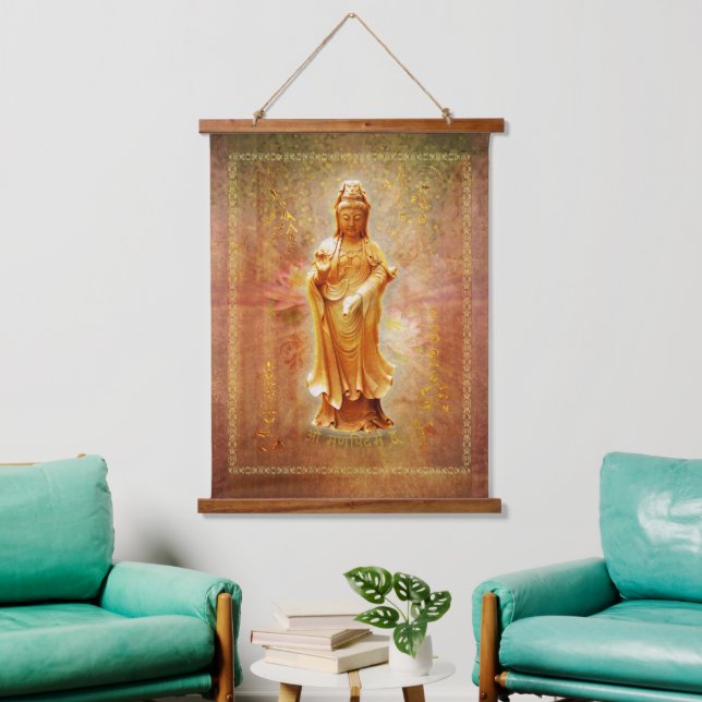 Kuan Yin Wood Topped Wall Tapestry (Living Room)