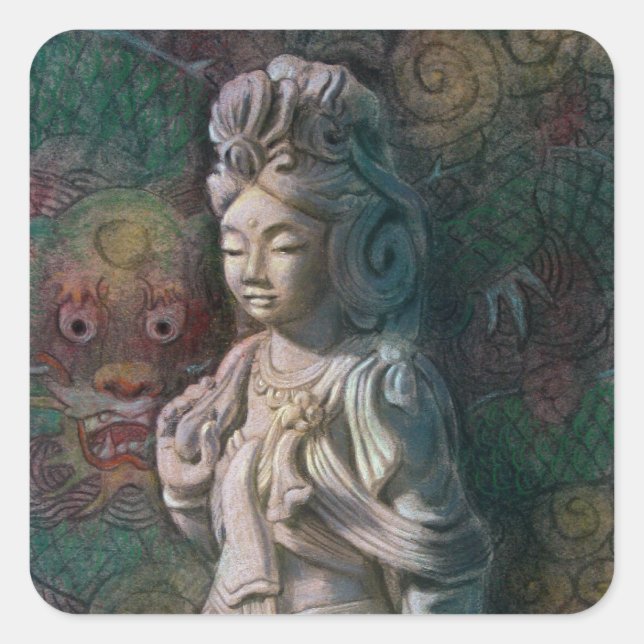 Kuan Yin's Dragon Art Square Sticker (Front)